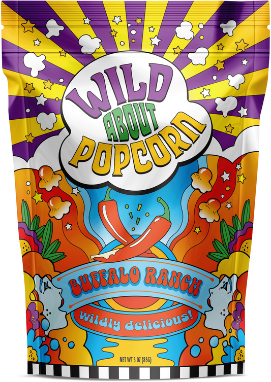 Wild About Popcorn Buffalo Ranch Flavor Gourmet Popcorn Bag Front