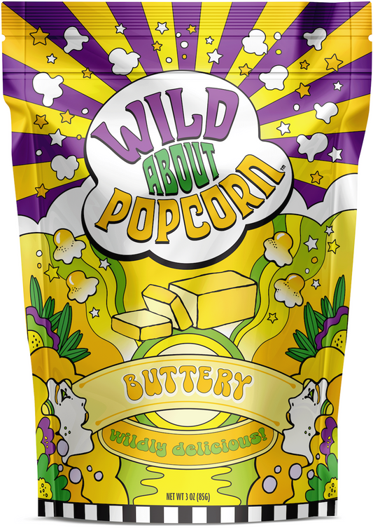 Wild About Popcorn Buttery Flavor Gourmet Popcorn Bag Front