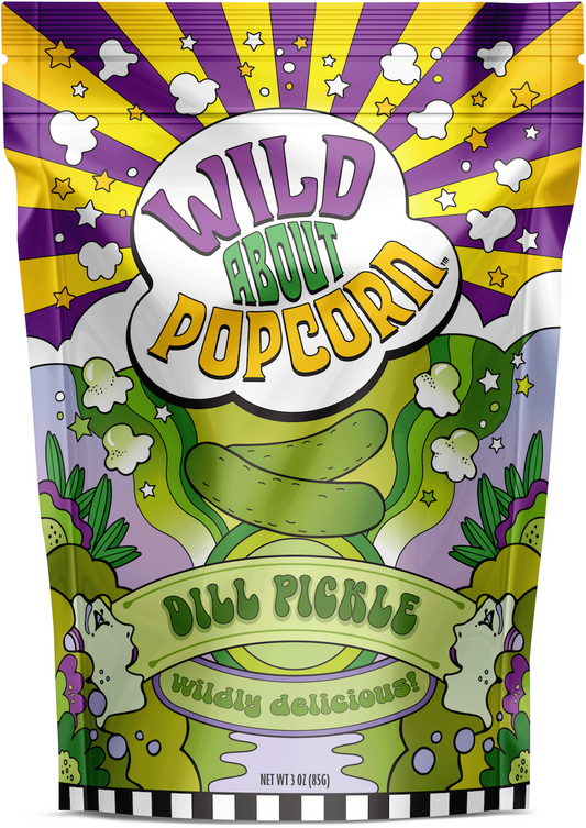 Wild About Popcorn Dill Pickle Flavor Popcorn Bag Front