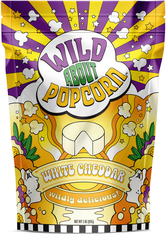 Wild About Popcorn White Cheddar Flavor Popcorn Bag Front