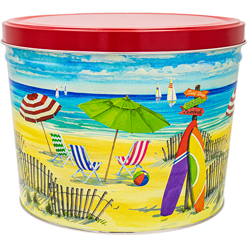 Gourmet Flavored Popcorn Tin 2 Gallon Beach