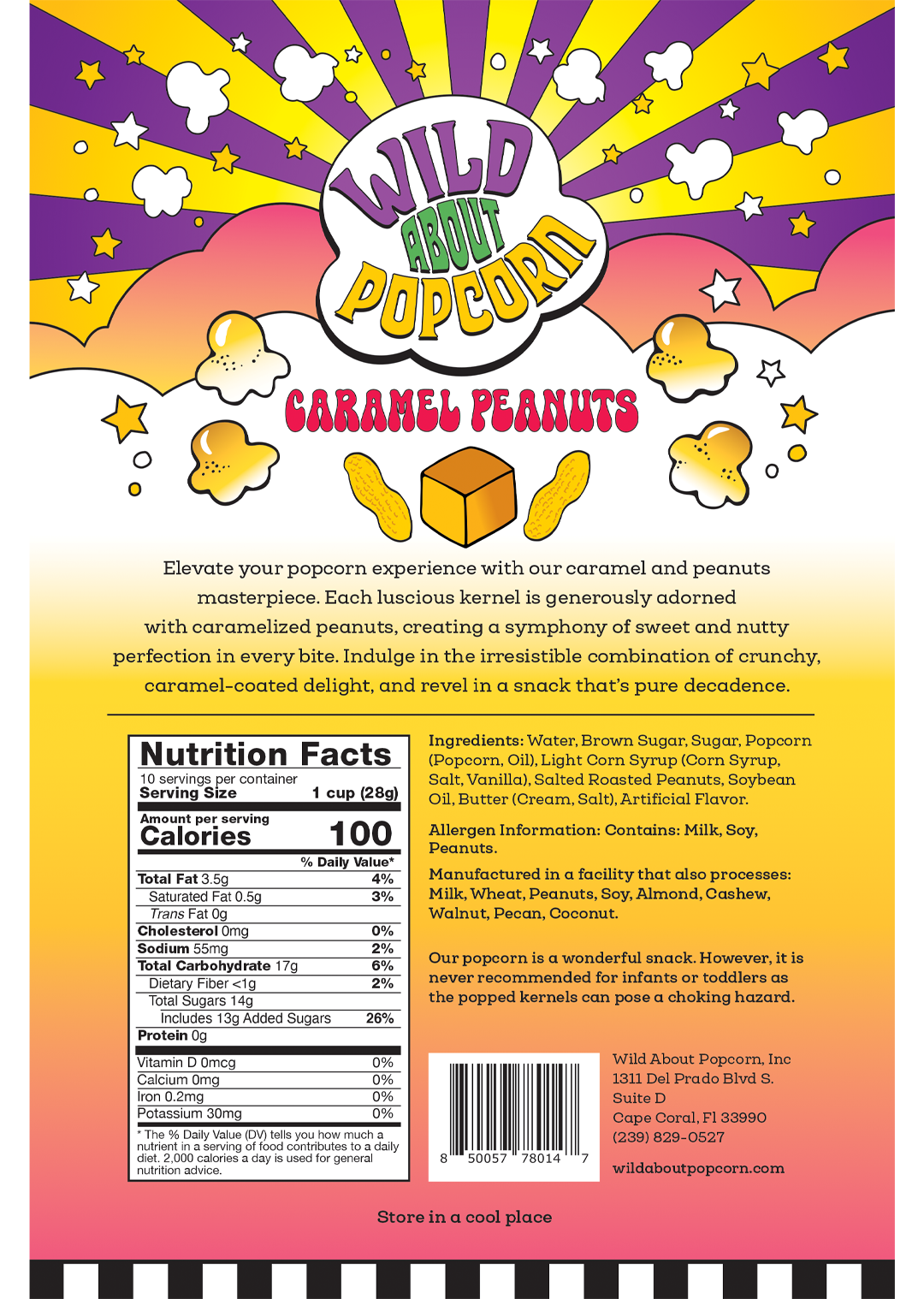 Wild About Popcorn Caramel Peanuts Flavor Popcorn Bag Back