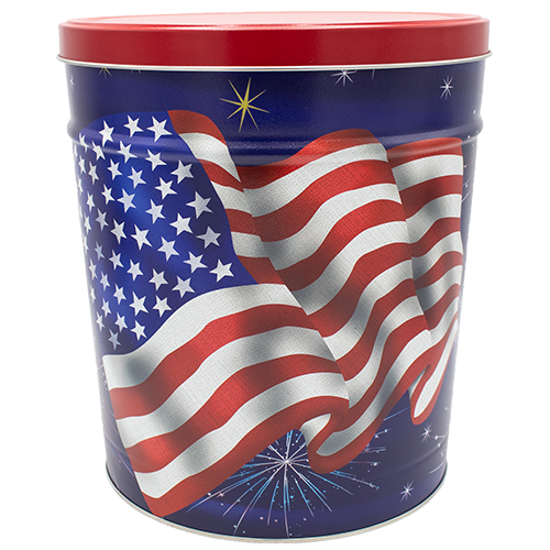 Gourmet Flavored Popcorn Tin 3.5 Gallon Flag