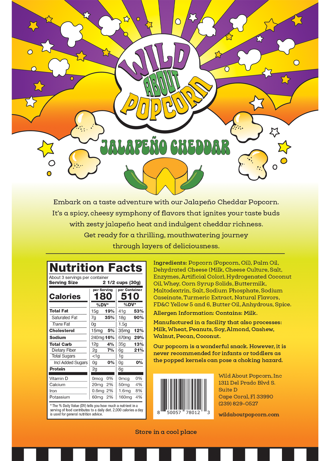 Wild About Popcorn Jalapeno Cheddar Flavor Popcorn Bag Back