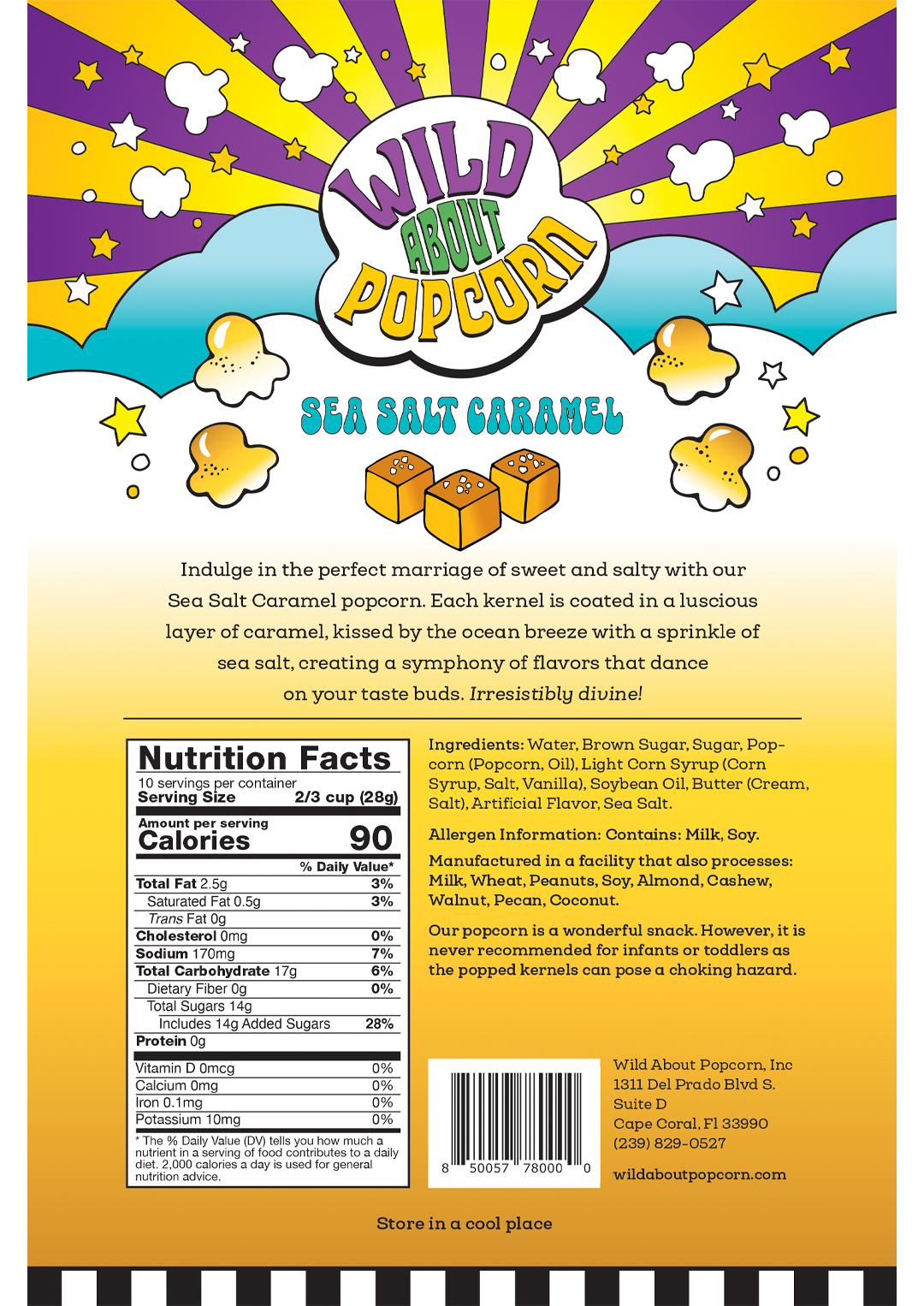 Wild About Popcorn Sea Salt Caramel Flavor Popcorn Bag Back