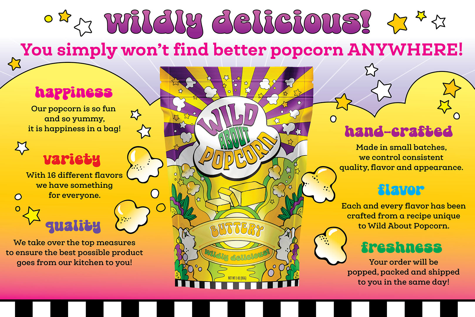 Wild About Popcorn Gourmet Popcorn Hand-Crafted Fresh Quality Flavored Popcorn